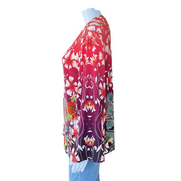 Johnny Was Adalena Kimono Sleeve Tee Women Size M Asian Dragon Floral Print $130 - Picture 6 of 16
